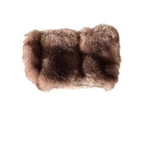 Everwood fourrure Paris brown faux fur small accessory bag zip top pouch